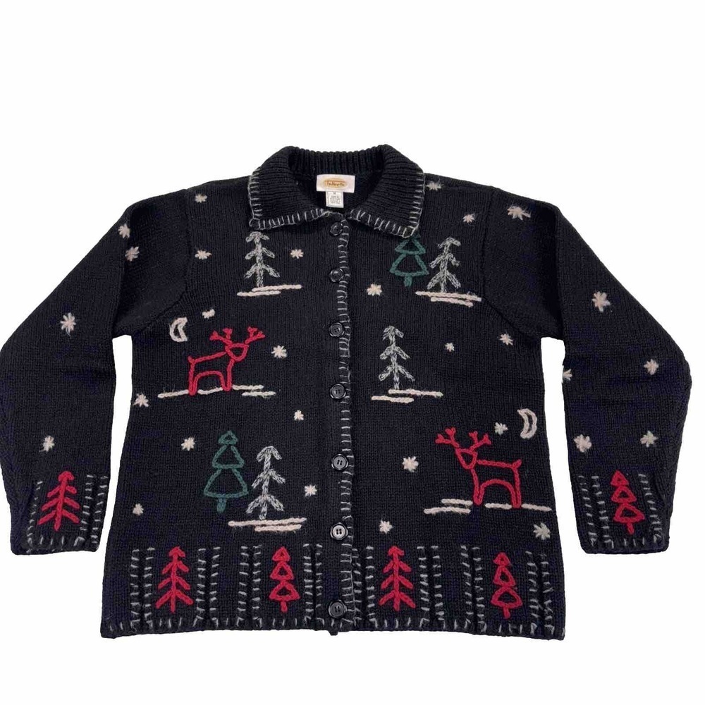 Talbots womens Sweater Cardigan M 100% Wool‎ Button Up  Granny Core Cottage knit